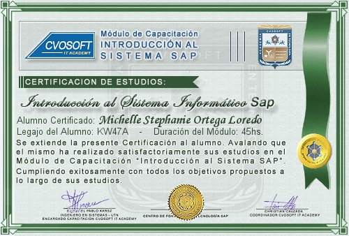Certificación de estudios en Curso Introducción SAP