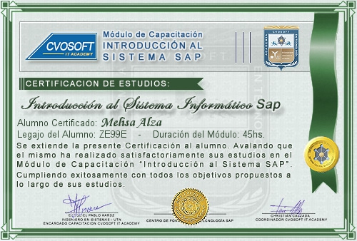 Certificación de estudios en Curso Introducción SAP