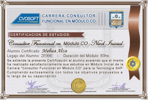 Certificación de estudios en Carrera Consultor SAP CO Nivel Inicial