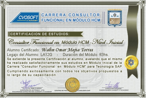 Certificación de estudios en Carrera Consultor SAP HCM Nivel Inicial