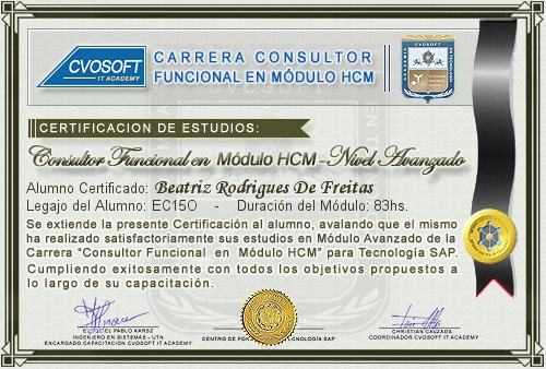 Certificaci�n de estudios en Carrera Consultor SAP HCM Nivel Avanzado