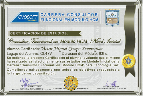 Certificación de estudios en Carrera Consultor SAP HCM Nivel Inicial