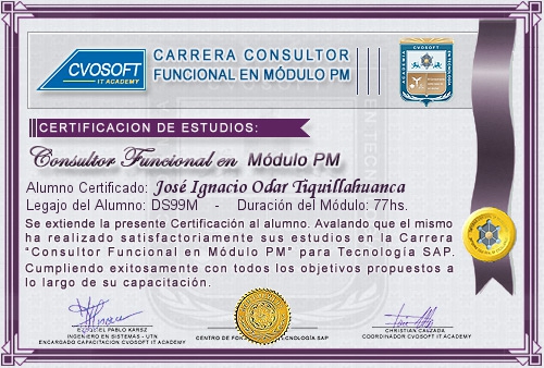 Certificaci�n de estudios en Carrera Consultor SAP PM