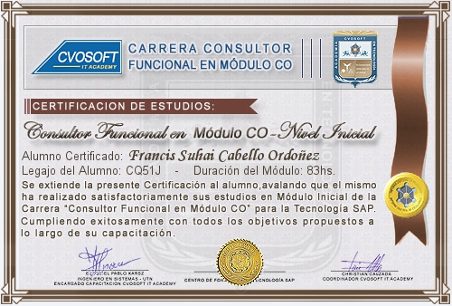 Certificación de estudios en Carrera Consultor SAP CO Nivel Inicial