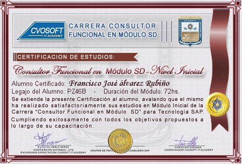Certificaci�n de estudios en Carrera Consultor SAP SD Nivel Inicial