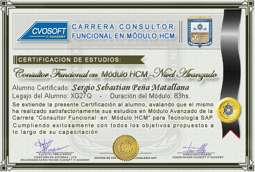 Certificaci�n de estudios en Carrera Consultor SAP HCM Nivel Avanzado