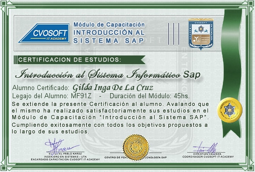Certificación de estudios en Curso Introducción SAP