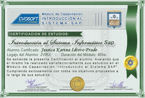 Certificación de estudios en Curso Introducción SAP