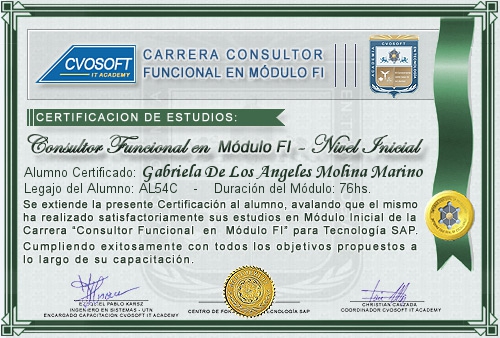 Certificación de estudios en Carrera Consultor SAP FI Nivel Inicial