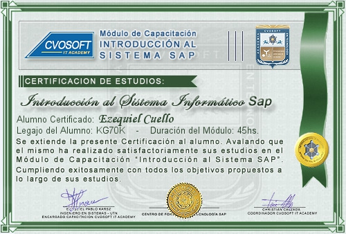Certificación de estudios en Curso Introducción SAP