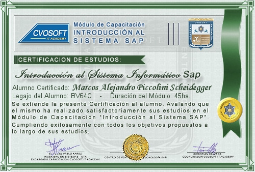 Certificación de estudios en Curso Introducción SAP