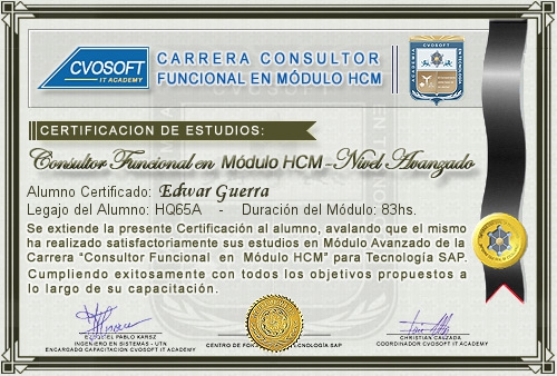Certificaci�n de estudios en Carrera Consultor SAP HCM Nivel Avanzado
