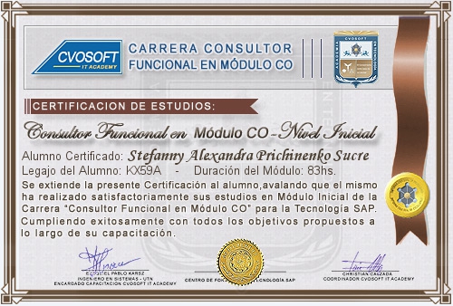 Certificación de estudios en Carrera Consultor SAP CO Nivel Inicial