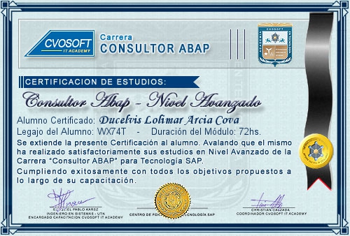 Certificación de estudios en Consultor ABAP Nivel Avanzado