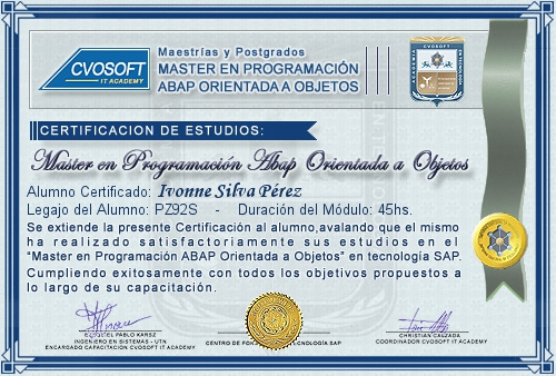 Certificación de estudios en Master ABAP Orientado a Objetos
