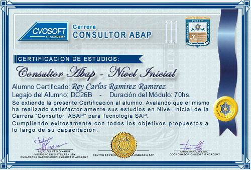 Certificaci�n de estudios en Carrera Consultor ABAP Nivel Inicial