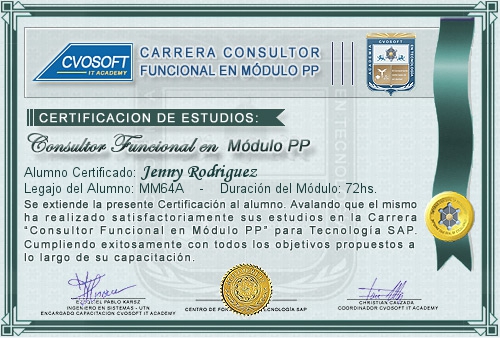 Certificación de estudios en Carrera Consultor SAP PP