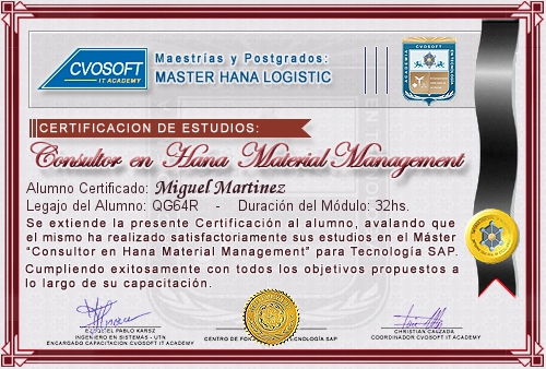 Certificación de estudios en Master Material Management for SAP S/4HANA LOGISTIC