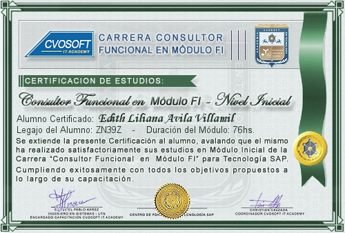 Certificación de estudios en Carrera Consultor SAP FI Nivel Inicial
