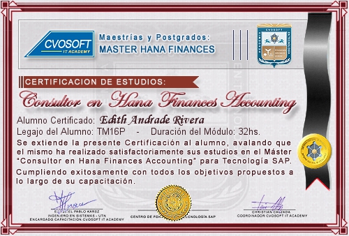 Certificaci�n de estudios en Master Accounting for SAP S/4HANA FINANCE