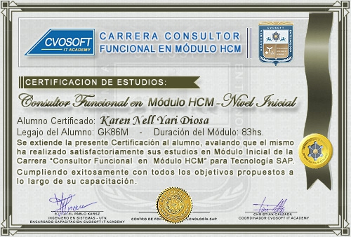 Certificación de estudios en Carrera Consultor SAP HCM Nivel Inicial