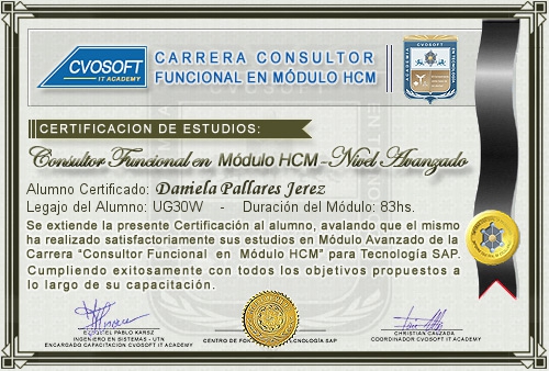 Certificación de estudios en Carrera Consultor SAP HCM Nivel Avanzado