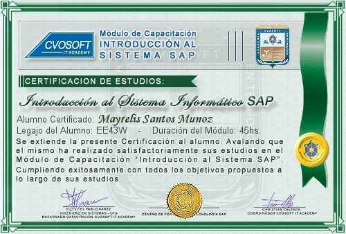 Certificación de estudios en Curso Introducción SAP