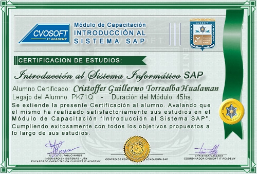 Certificación de estudios en Curso Introducción SAP