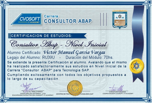 Certificaci�n de estudios en Carrera Consultor ABAP Nivel Inicial