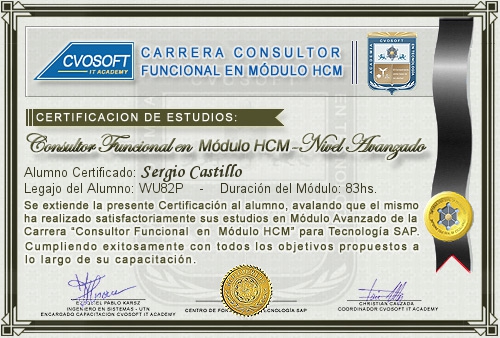 Certificación de estudios en Carrera Consultor SAP HCM Nivel Avanzado