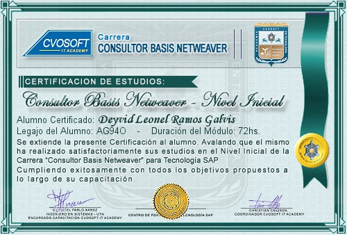 Certificaci�n de estudios en Carrera Consultor SAP BASIS NetWeaver Nivel Inicial