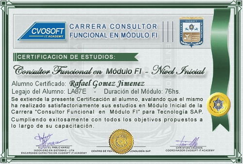 Certificaci�n de estudios en Carrera Consultor SAP FI Nivel Inicial