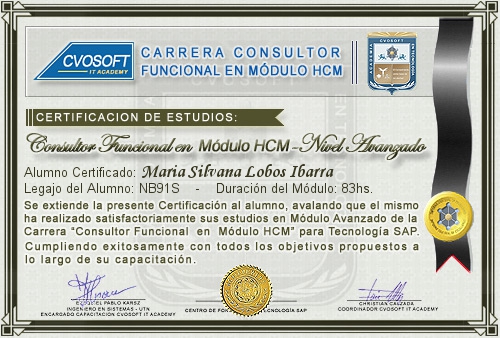 Certificación de estudios en Carrera Consultor SAP HCM Nivel Avanzado