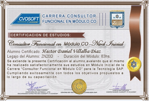 Certificación de estudios en Carrera Consultor SAP CO Nivel Inicial