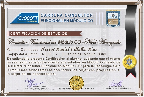 Certificación de estudios en Carrera Consultor SAP CO Nivel Avanzado