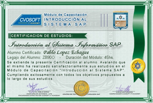 Certificación de estudios en Curso Introducción SAP