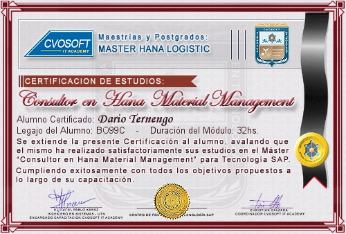Certificaci�n de estudios en Master Material Management for SAP S/4HANA LOGISTIC
