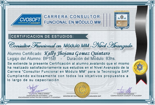 Certificación de estudios en Carrera Consultor SAP MM Nivel Avanzado
