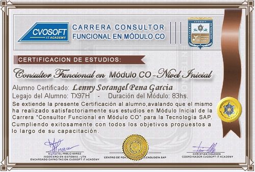 Certificación de estudios en Carrera Consultor SAP CO Nivel Inicial