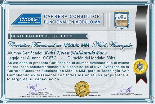 Certificación de estudios en Carrera Consultor SAP MM Nivel Avanzado