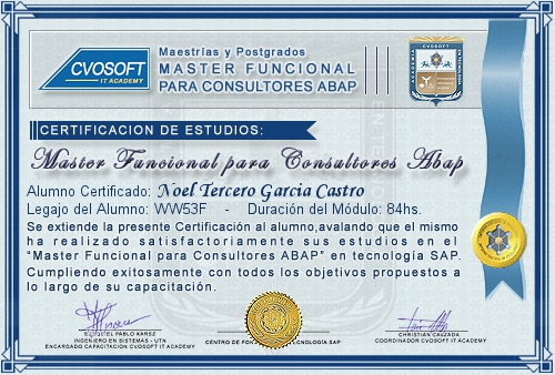 Certificación de estudios en Master Funcional ABAP