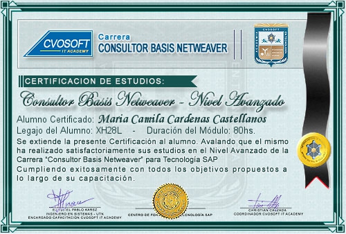Certificación de estudios en Carrera Consultor SAP BASIS NetWeaver Nivel Avanzado