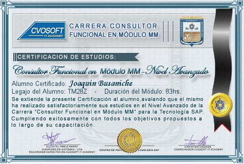 Certificaci�n de estudios en Carrera Consultor SAP MM Nivel Avanzado
