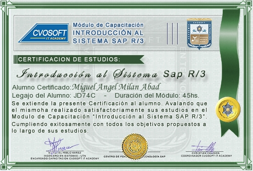 Certificación de estudios en Curso Introducción SAP