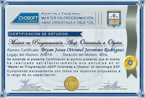 Certificación de estudios en Master ABAP Orientado a Objetos