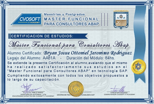 Certificación de estudios en Master Funcional ABAP