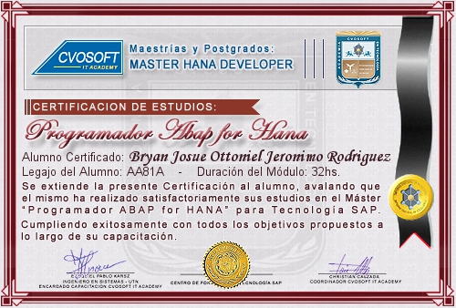 Certificación de estudios en Master ABAP for HANA