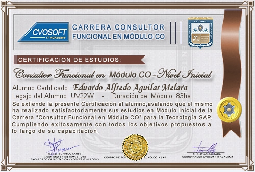 Certificación de estudios en Carrera Consultor SAP CO Nivel Inicial