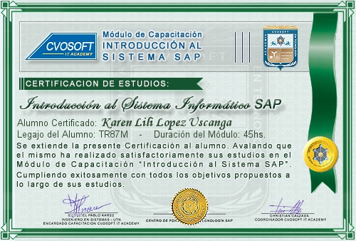 Certificación de estudios en Curso Introducción SAP