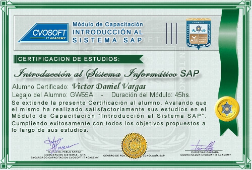 Certificación de estudios en Curso Introducción SAP
